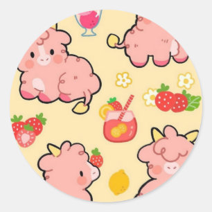 Pegatina Redonda Vaca de limonada de fresa Kawaii