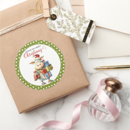 Pegatina Redonda Vaca de Navidad con juego de palabras
