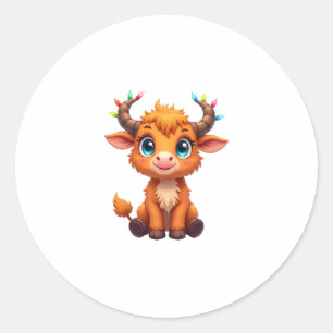Pegatina Redonda Vaca de Navidad Divertida Luces Chicos Chicas Vaca