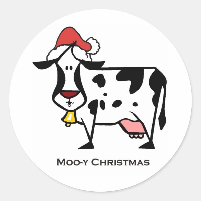 Pegatina Redonda Vaca de Navidades curos (Anverso)