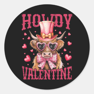 Pegatina Redonda Vaca divertida de San Valentín, corazón occidental