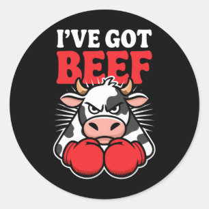 Pegatina Redonda Vaca Divertida Tengo Humor Sarcástico Boxeo