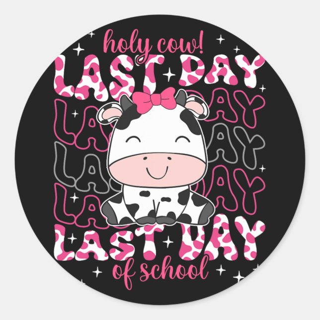 Pegatina Redonda Vaca El Último Día De La Escuela Profesora Niños C (Anverso)