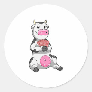 Pegatina Redonda Vaca en el póker con tarjetas de póker