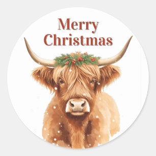 Pegatina Redonda Vaca enana de Navidad de follaje navideño de las T