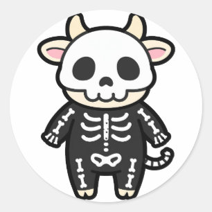 Pegatina Redonda Vaca Esqueleto Lindo Halloween