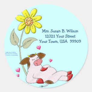 Pegatina Redonda Vaca holly con flores