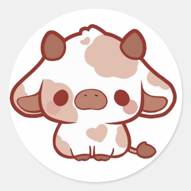 Pegatina Redonda Vaca Kawaii (Anverso)