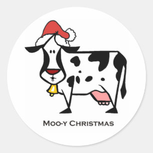 Pegatina Redonda Vaca linda del navidad