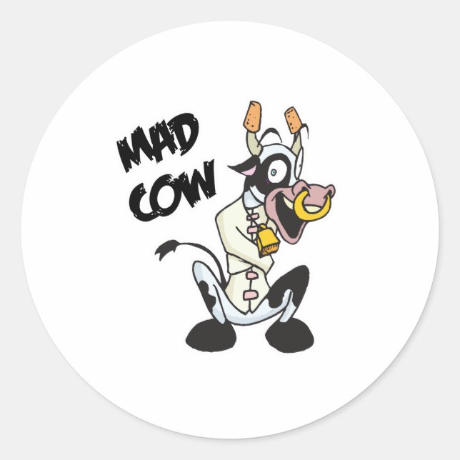 Pegatina Redonda vaca loca divertida (Anverso)