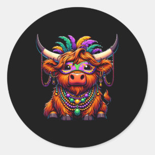 Pegatina Redonda Vaca Mardi Gras con perlas de vestuario