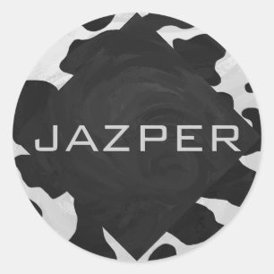 Pegatina Redonda Vaca monográfica en blanco y negro