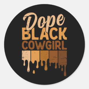 Pegatina Redonda Vaca Negra Droga Vaquera Melanina Rodeo Africano N