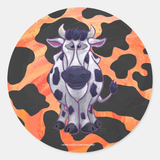 Pegatina Redonda Vaca negra y Naranja salvaje de mí (Anverso)