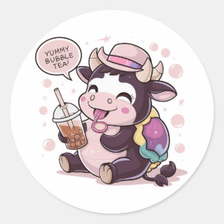 Pegatina Redonda Vaca Personalizado Adorable: Acogedora, Vibes Kawa
