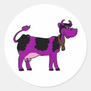 Pegatina Redonda Vaca púrpura y negra con las entrerroscas rosadas