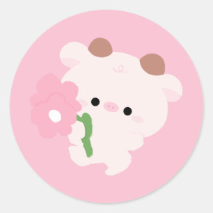 Pegatina Redonda Vaca Romántica Adorable