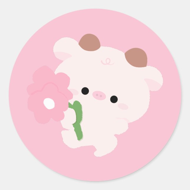 Pegatina Redonda Vaca Romántica Adorable (Anverso)