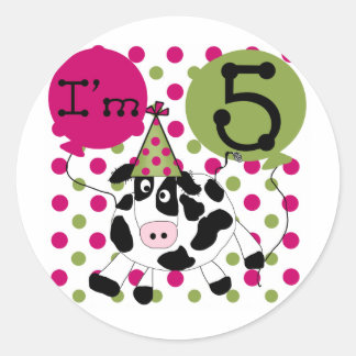 Pegatina Redonda Vaca rosa 5 camisetas de cumpleaños y regalos