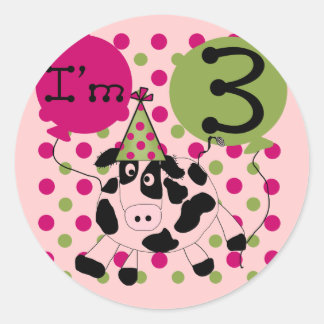 Pegatina Redonda Vaca Rosada 3 camisetas de cumpleaños y regalos