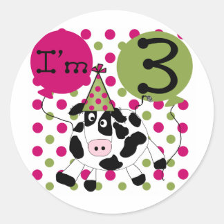 Pegatina Redonda Vaca Rosada 3 camisetas de cumpleaños y regalos