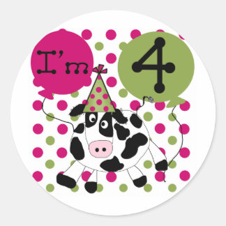 Pegatina Redonda Vaca Rosada 4 camisetas de cumpleaños y regalos