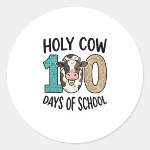 Pegatina Redonda Vaca Sagrada 100 Días de Escuela Camiseta de Vaca 
