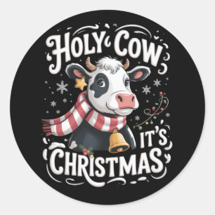 Pegatina Redonda Vaca Sagrada Es Navidad Amante de las Vacas Divert
