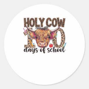 Pegatina Redonda Vaca Santa 100 días de escuela 100 días de enseñan