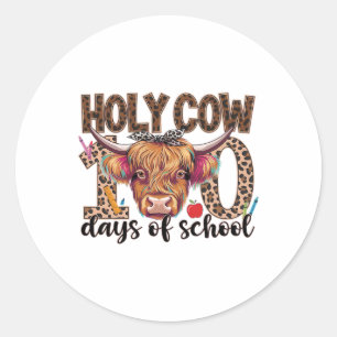 Pegatina Redonda Vaca Santa 100 días de escuela 100 días de enseñan
