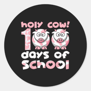 Pegatina Redonda Vaca Santa 100 Días De Maestra Escolar 100 Da