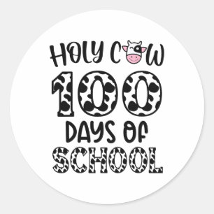 Pegatina Redonda Vaca Santa 100 Días De Maestros Escolares Niños Es