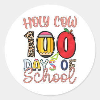 Pegatina Redonda Vaca Santa 100 Días De Maestros Escolares Niños Es