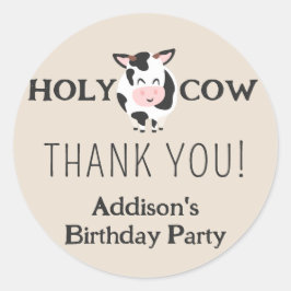 Pegatina Redonda Vaca Santa Gracias Fiesta De Animales Agrícolas