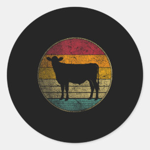 Pegatina Redonda Vaca - Silueta Retro Antiguo Detallado 60s 70s