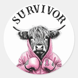 Pegatina Redonda Vaca superviviente del cáncer de mama