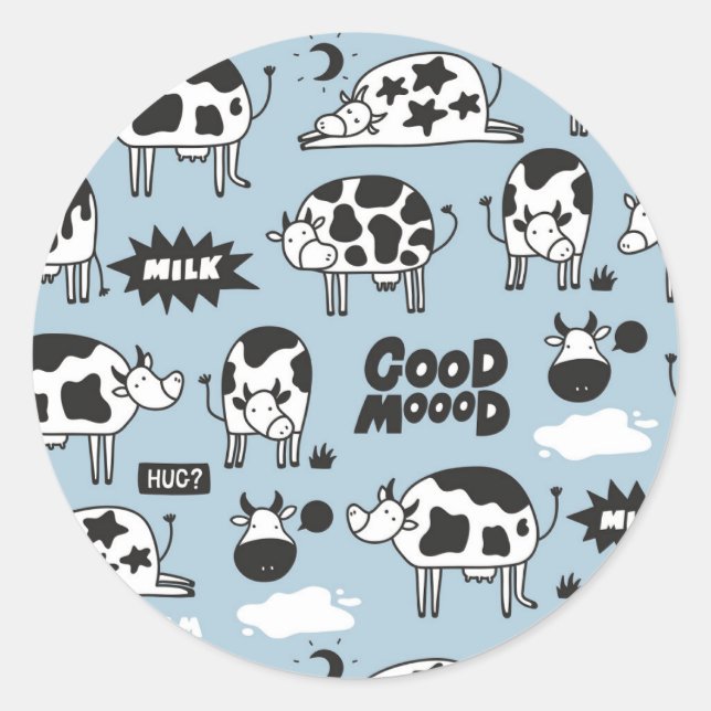 Pegatina Redonda Vaca y leche (Anverso)