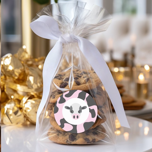 Pegatina Redonda Vaca y leche y galletas rosadas Baby Shower (Subido por el creador)