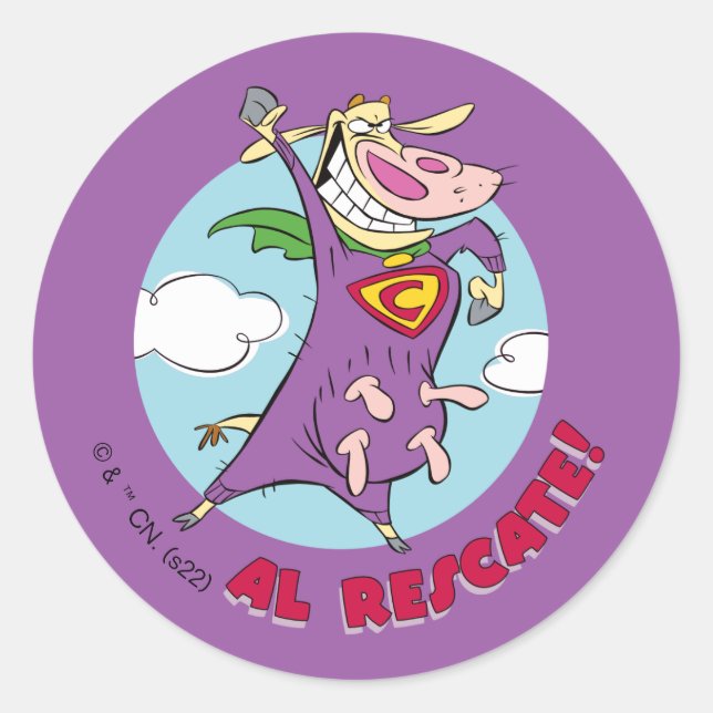 Pegatina Redonda ¡Vaca y pollo Super Vaca Al Rescate! (Anverso)