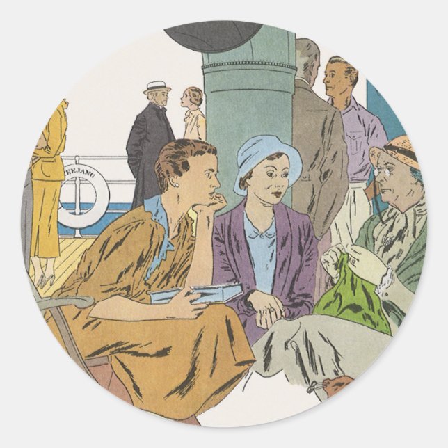 Pegatina Redonda Vacaciones antiguas, barco de crucero de pasajeros (Anverso)