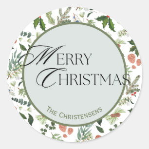 Pegatina Redonda Vacaciones clásicas de invierno de Woodland Waterc