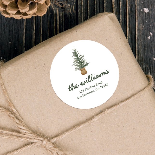 Pegatina Redonda Vacaciones de árbol de navidad de Pine acuático (Subido por el creador)