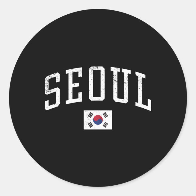 Pegatina Redonda Vacaciones de bandera de Corea del Sur en Seúl (Anverso)