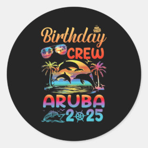 Pegatina Redonda Vacaciones de cumpleaños en Aruba 2025 Grupo coinc