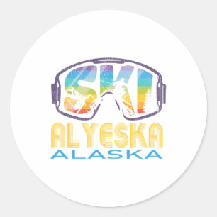 Pegatina Redonda Vacaciones de esquí de Alyeska Alaska