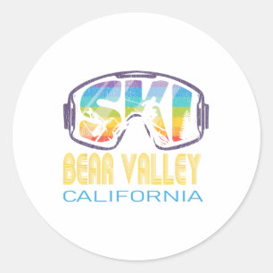 Pegatina Redonda Vacaciones de esquí de Ski Bear Valley en Californ