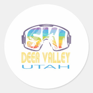 Pegatina Redonda Vacaciones de esquí de Utah en el valle de los cie