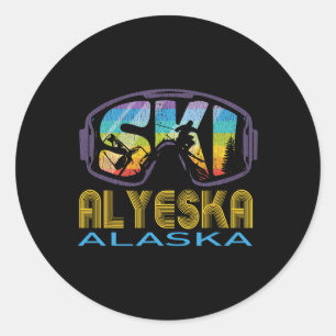 Pegatina Redonda Vacaciones de esquí en Alyeska Alaska