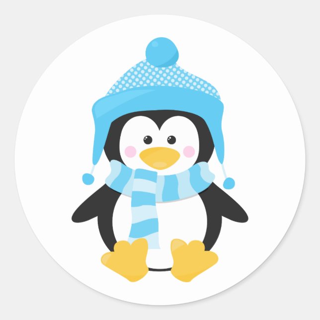Pegatina Redonda Vacaciones de invierno con encanto de pingüino (Anverso)