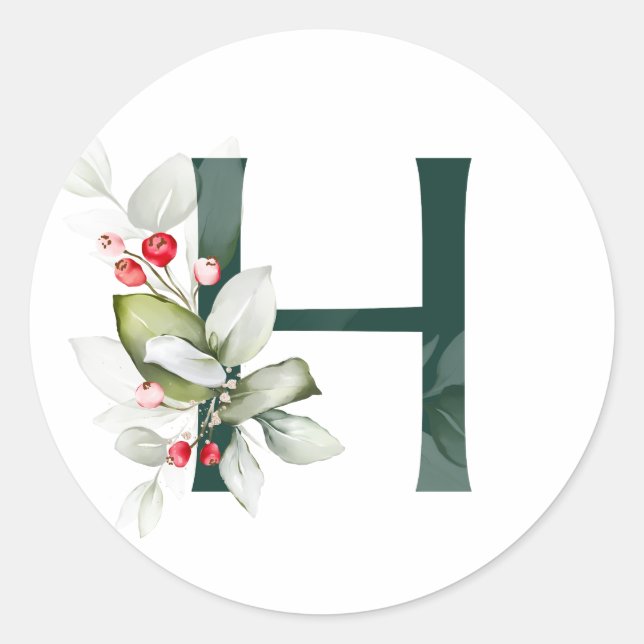 Pegatina Redonda Vacaciones de invierno MONOGRAM bayas de poinsetti (Anverso)